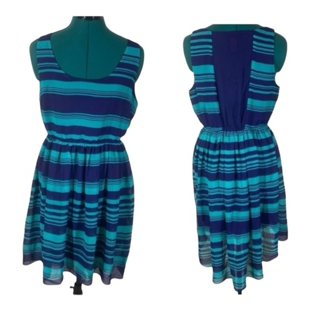 Striped Tank Dress‎ Hi Low Casual Summer Sundress Sleeveless Size M